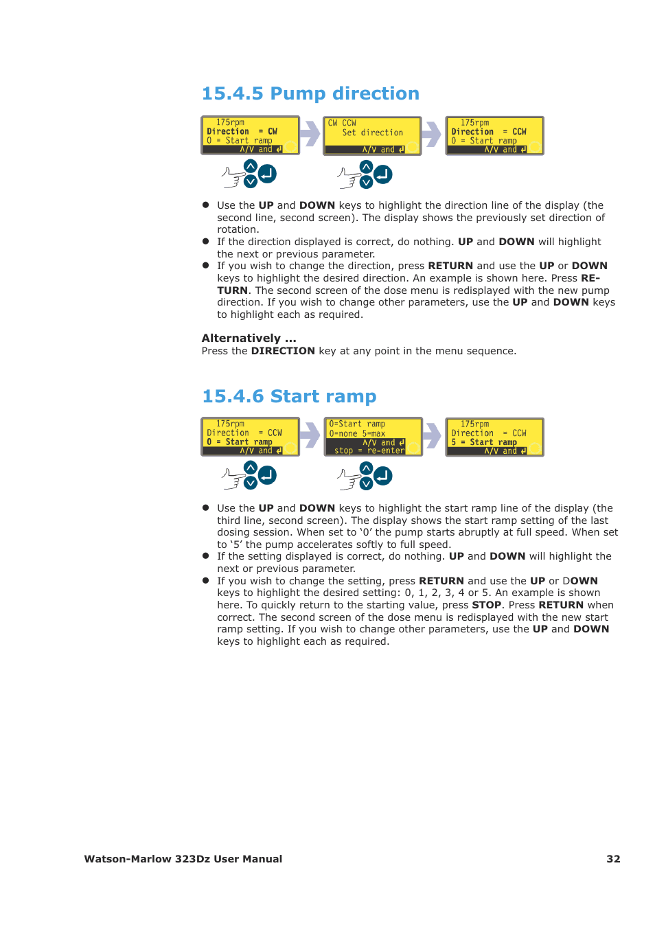 5 pump direction, 6 start ramp | Watson-Marlow 323Dz User Manual | Page 32 / 53