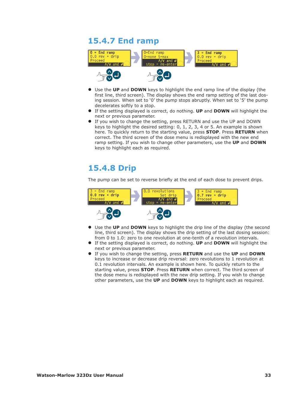 7 end ramp, 8 drip | Watson-Marlow 323Dz User Manual | Page 33 / 53