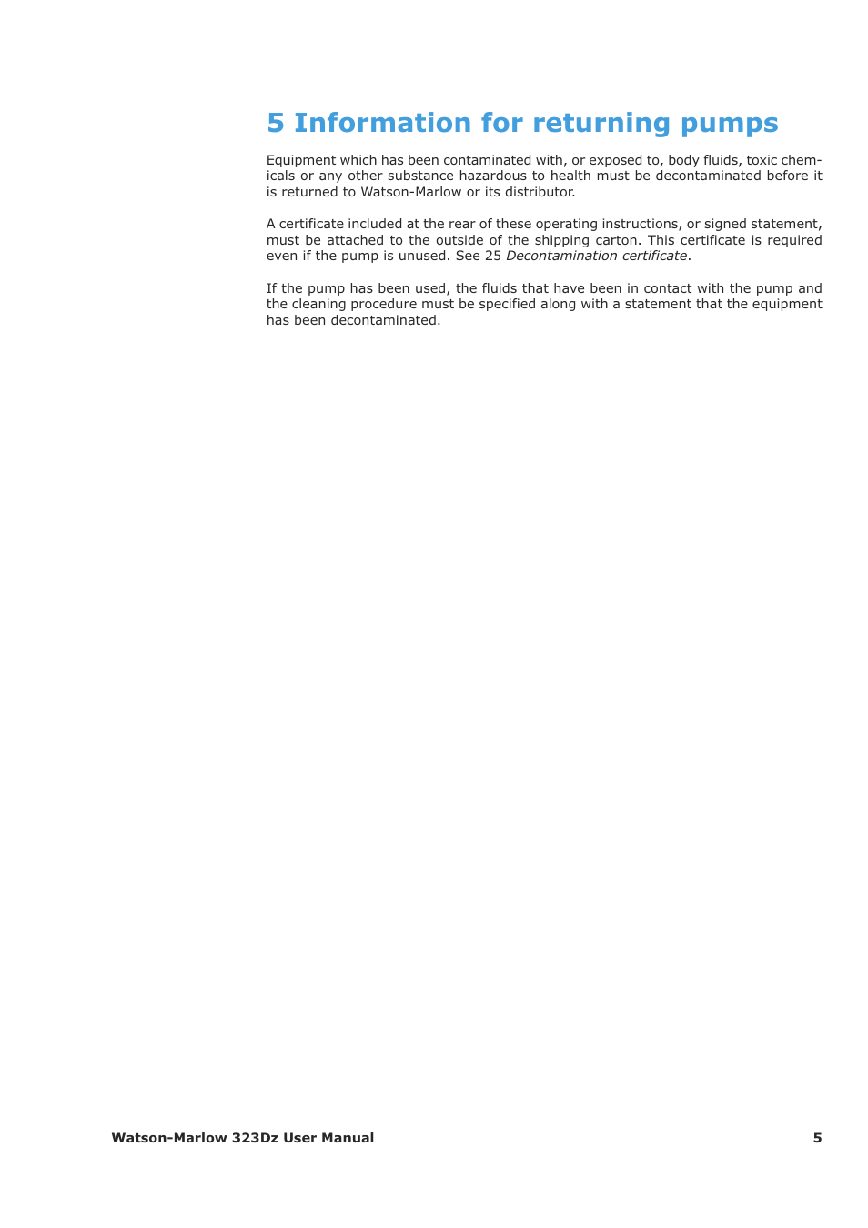 5 information for returning pumps | Watson-Marlow 323Dz User Manual | Page 5 / 53