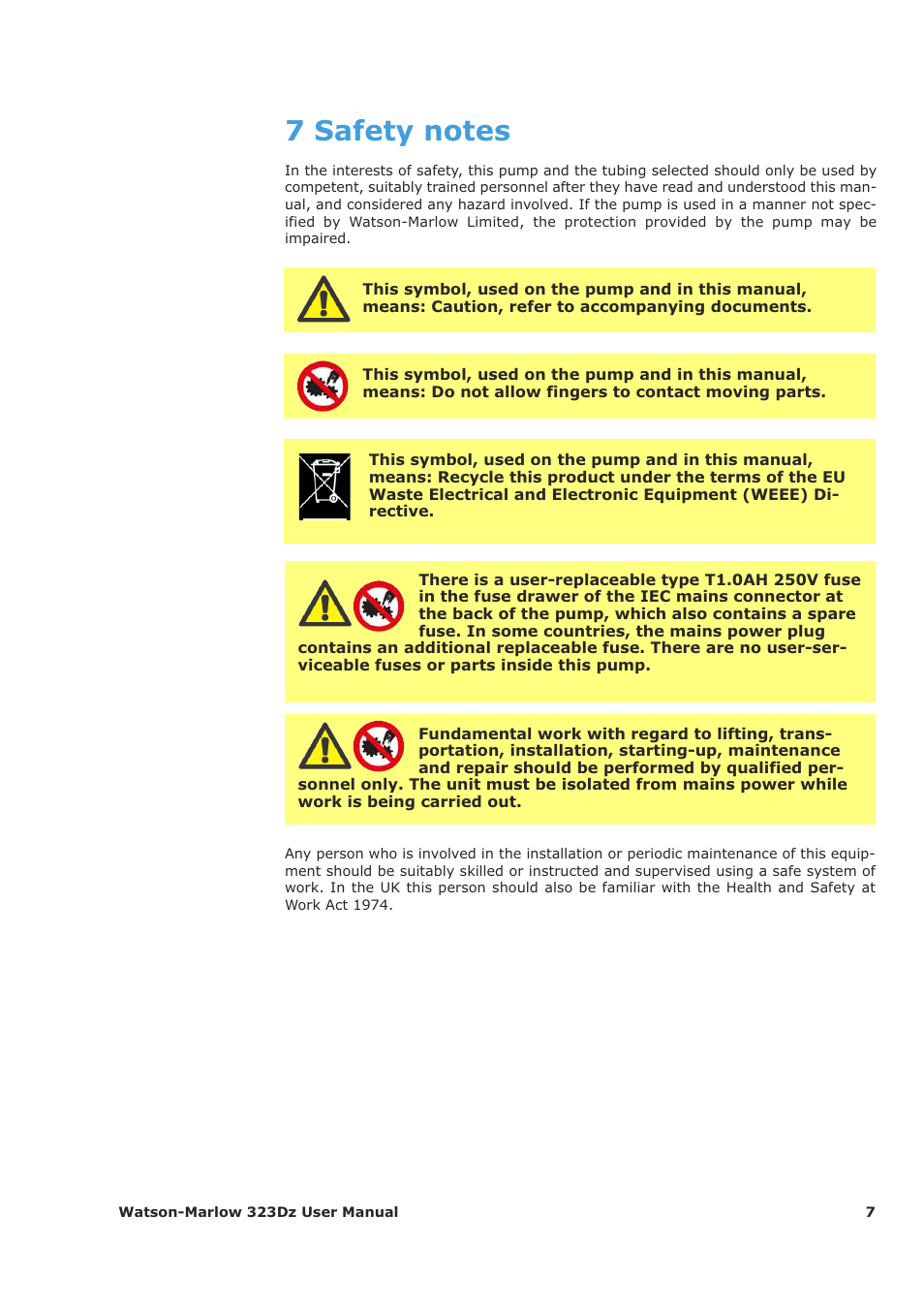 Watson-Marlow 323Dz User Manual | Page 7 / 53