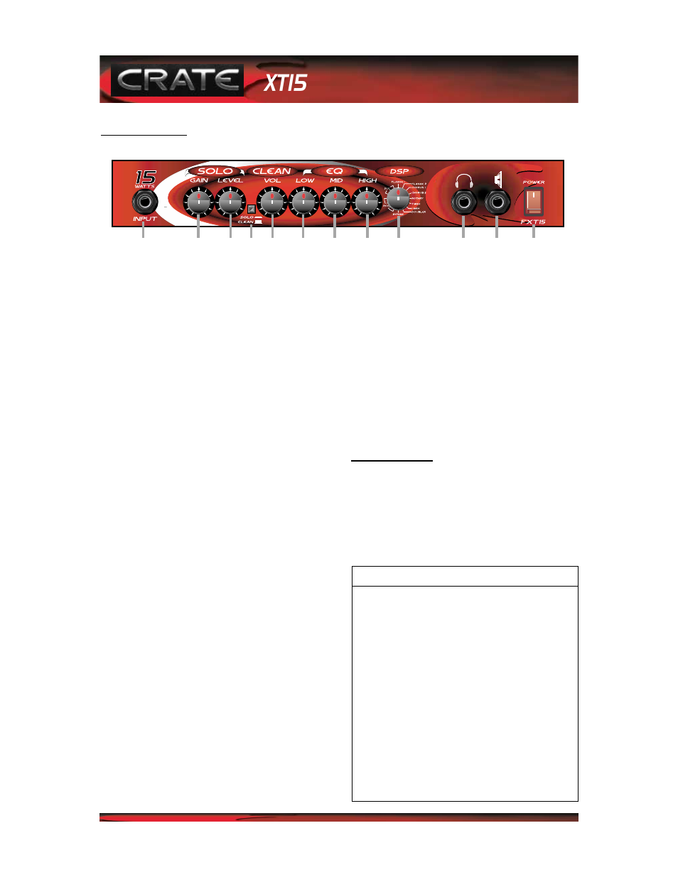 Xt15, Guitar amp with digital signal processing | Crate Amplifiers FXT15 User Manual | Page 3 / 4