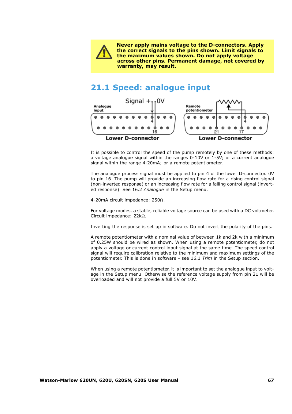 1 speed: analogue input | Watson-Marlow 620U User Manual | Page 67 / 100