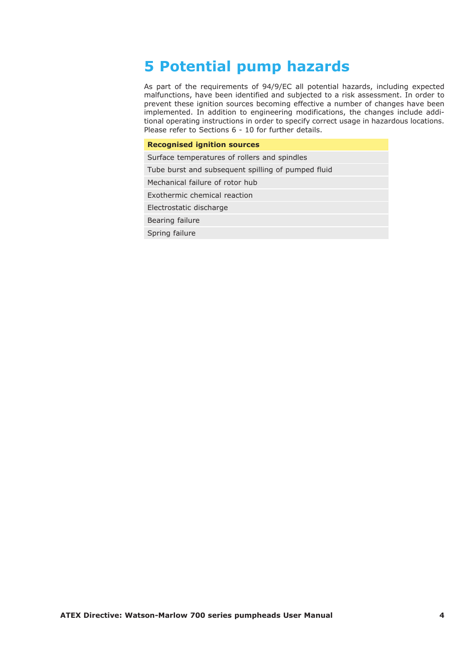 5 potential pump hazards | Watson-Marlow 700 series User Manual | Page 4 / 11