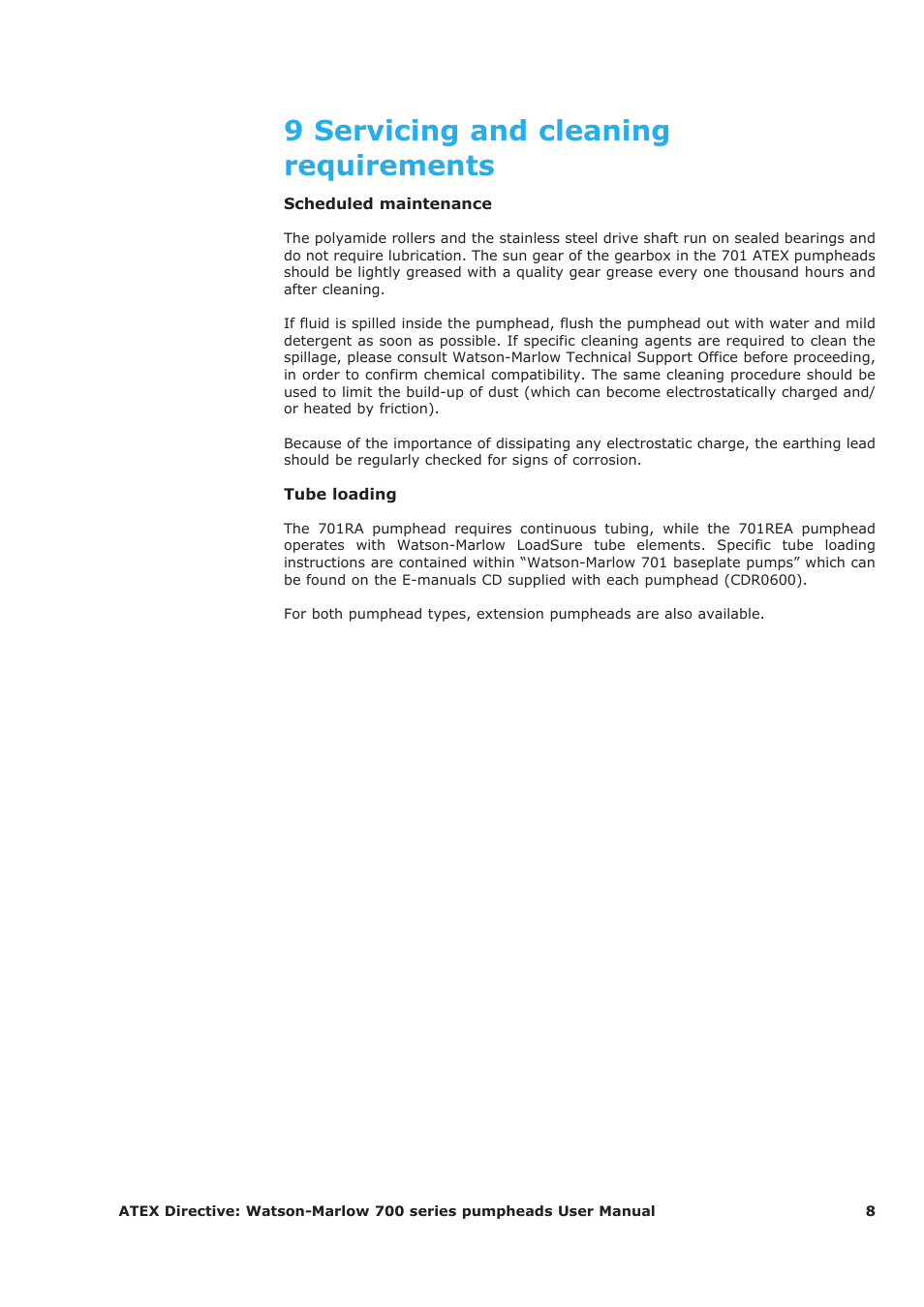 9 servicing and cleaning requirements | Watson-Marlow 700 series User Manual | Page 8 / 11
