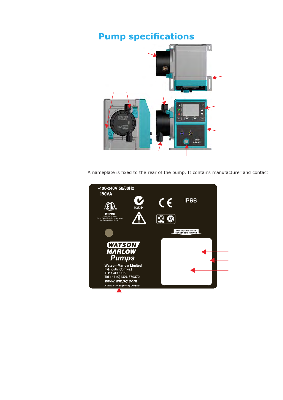 7 pump specifications | Watson-Marlow Qdos30 Universal User Manual | Page 10 / 78