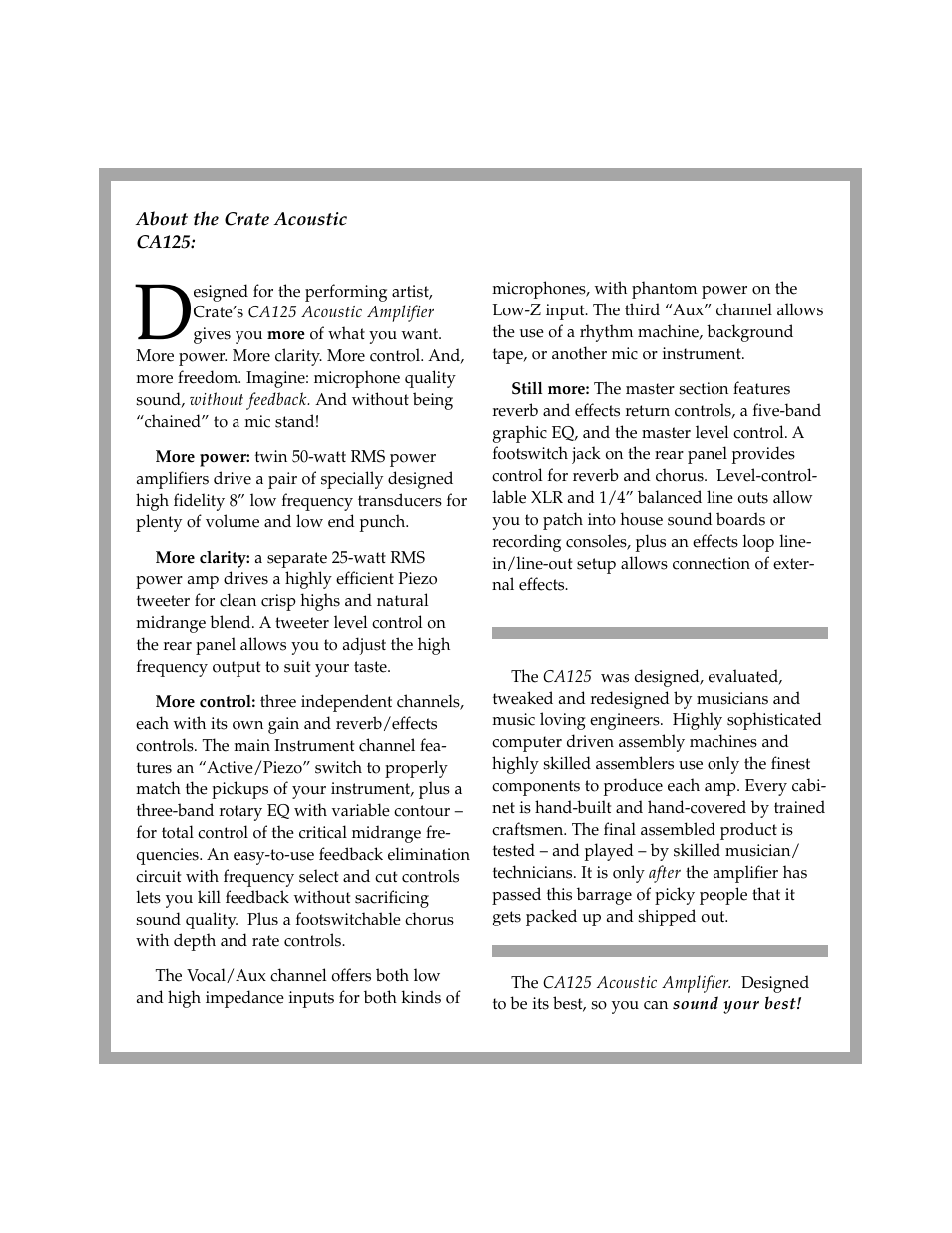 Crate Amplifiers CA125 User Manual | Page 2 / 6