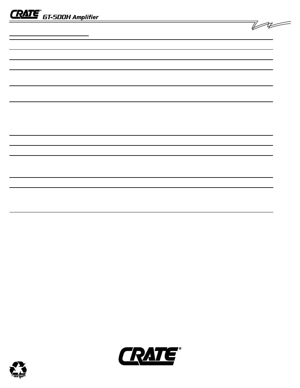 Gt-500h | Crate Amplifiers GT-500H User Manual | Page 8 / 8