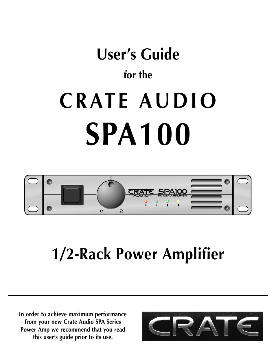Crate Amplifiers SPA100 User Manual | 12 pages