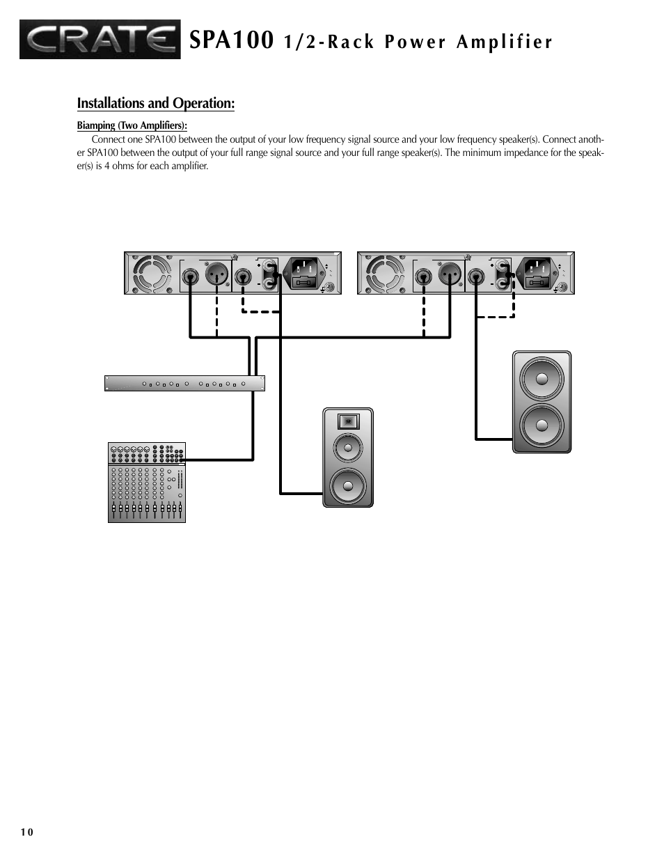 Spa100, Installations and operation | Crate Amplifiers SPA100 User Manual | Page 10 / 12
