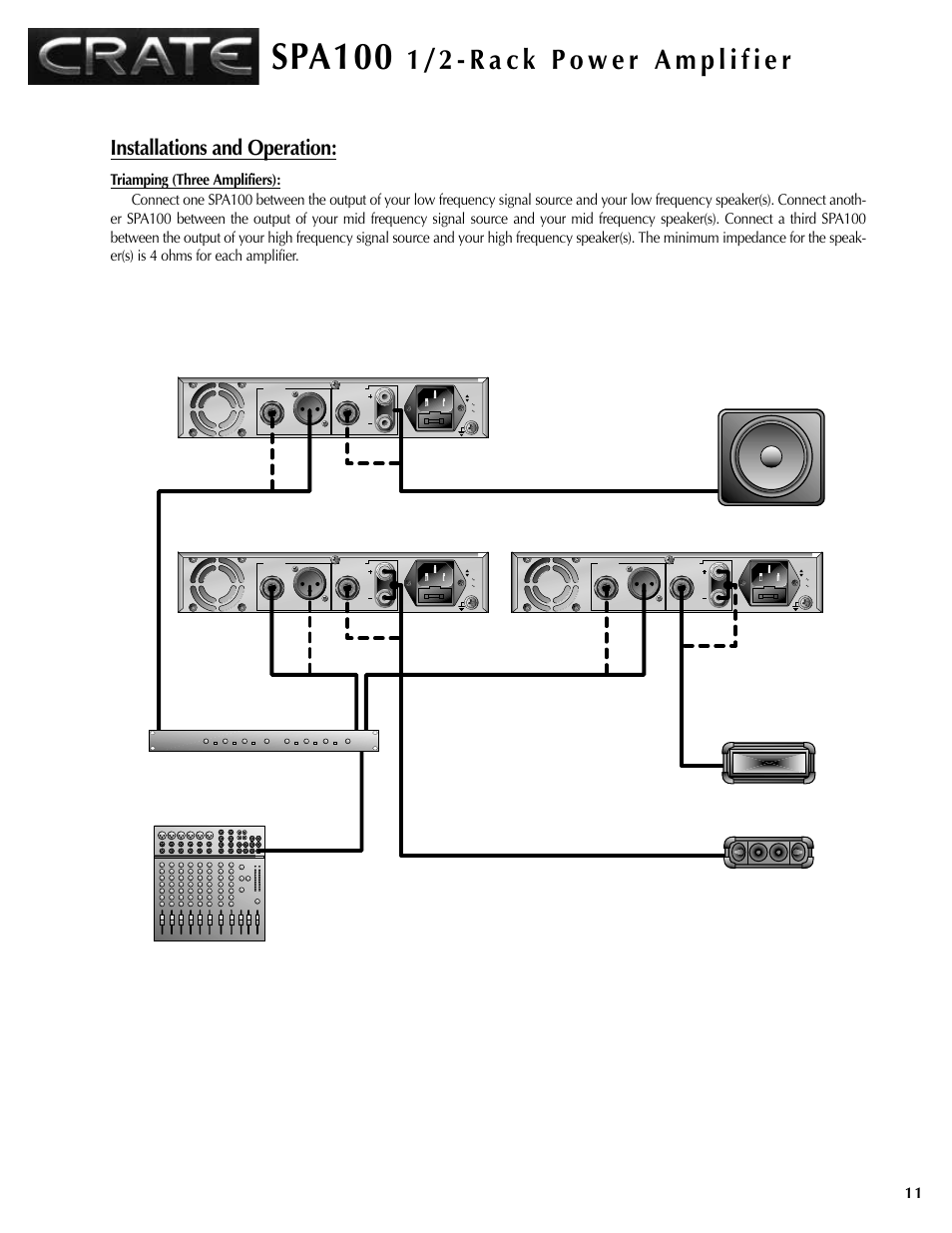 Spa100, Installations and operation | Crate Amplifiers SPA100 User Manual | Page 11 / 12