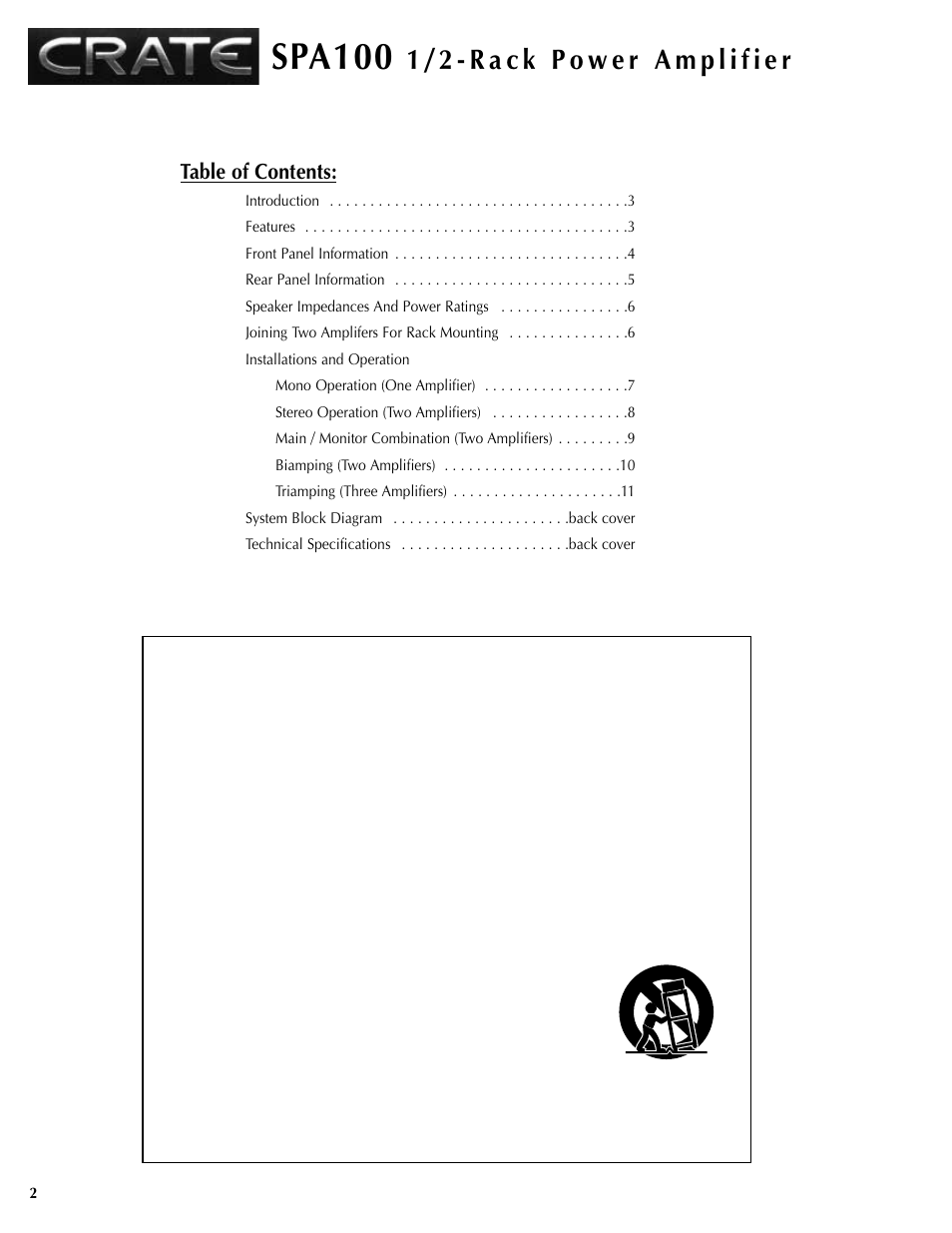 Crate Amplifiers SPA100 User Manual | Page 2 / 12