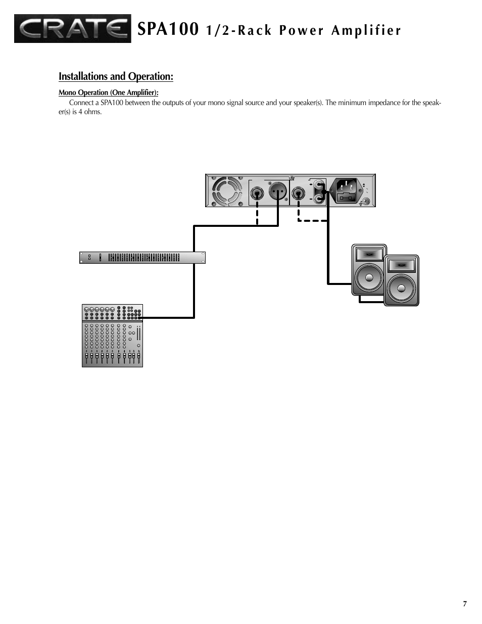 Spa100, Installations and operation | Crate Amplifiers SPA100 User Manual | Page 7 / 12
