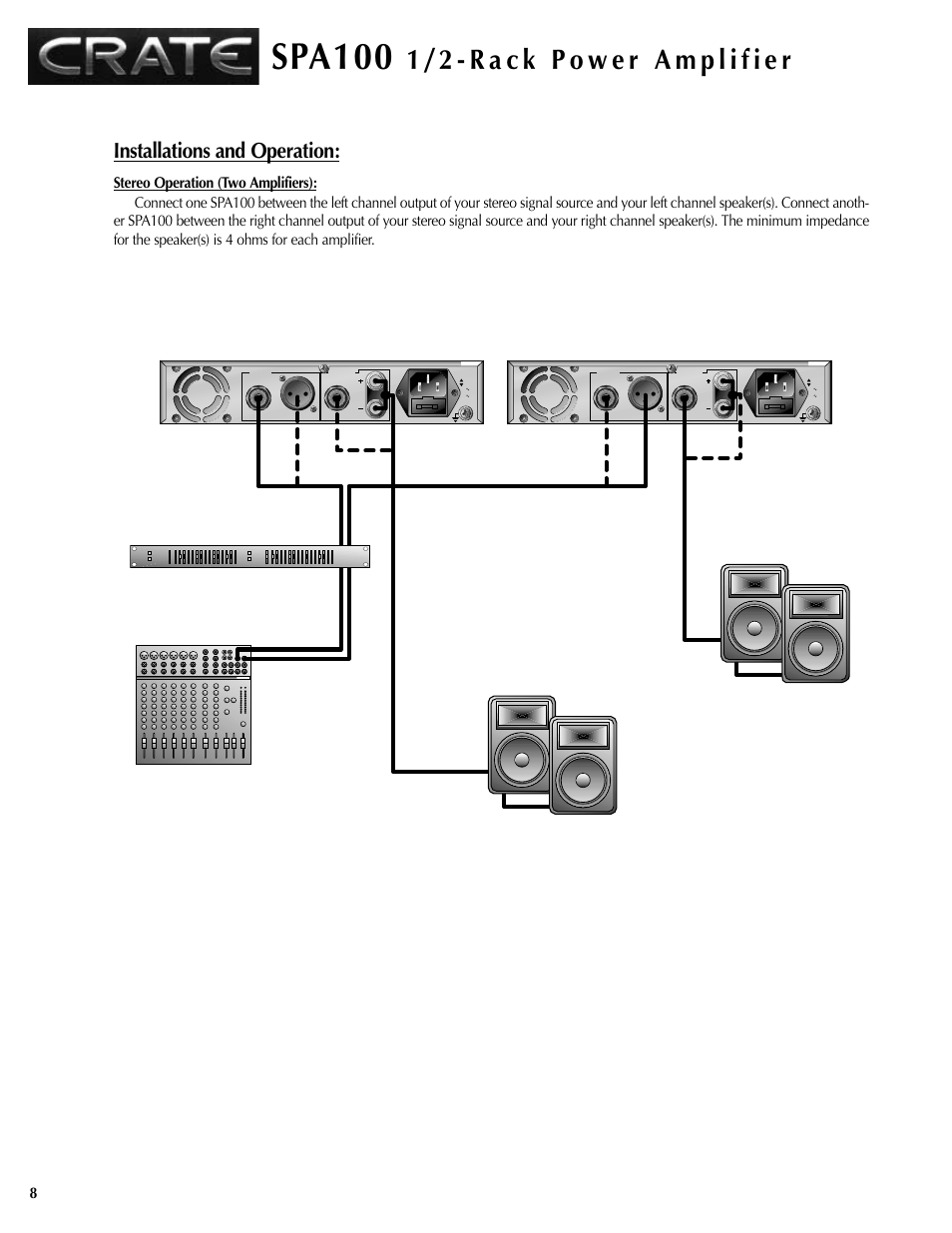 Spa100, Installations and operation | Crate Amplifiers SPA100 User Manual | Page 8 / 12