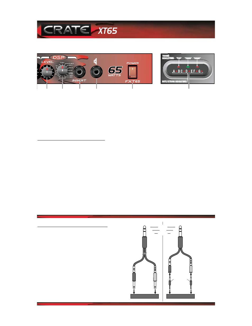 Xt65, Guitar amp with dsp & channel tracking, The rear panel (not shown) | Connecting to the insert jack | Crate Amplifiers FXT65 User Manual | Page 5 / 8