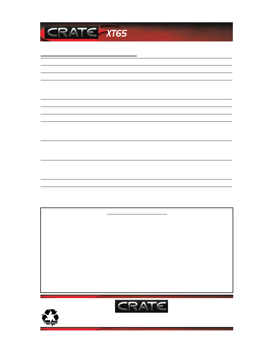 Xt65, Guitar amp with dsp & channel tracking | Crate Amplifiers FXT65 User Manual | Page 8 / 8