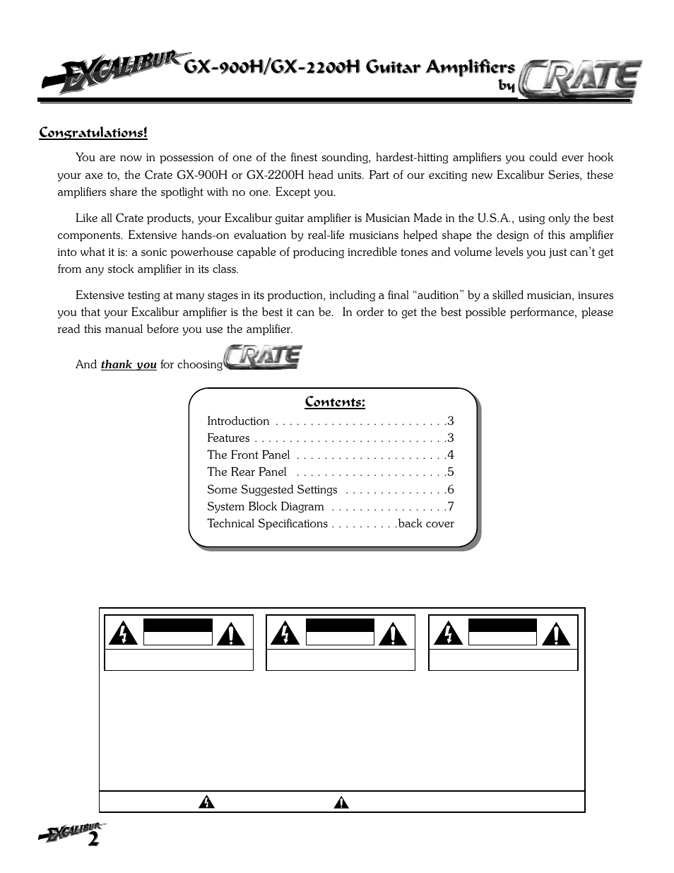 Crate Amplifiers EXCALIBUR GX-900H User Manual | Page 2 / 8