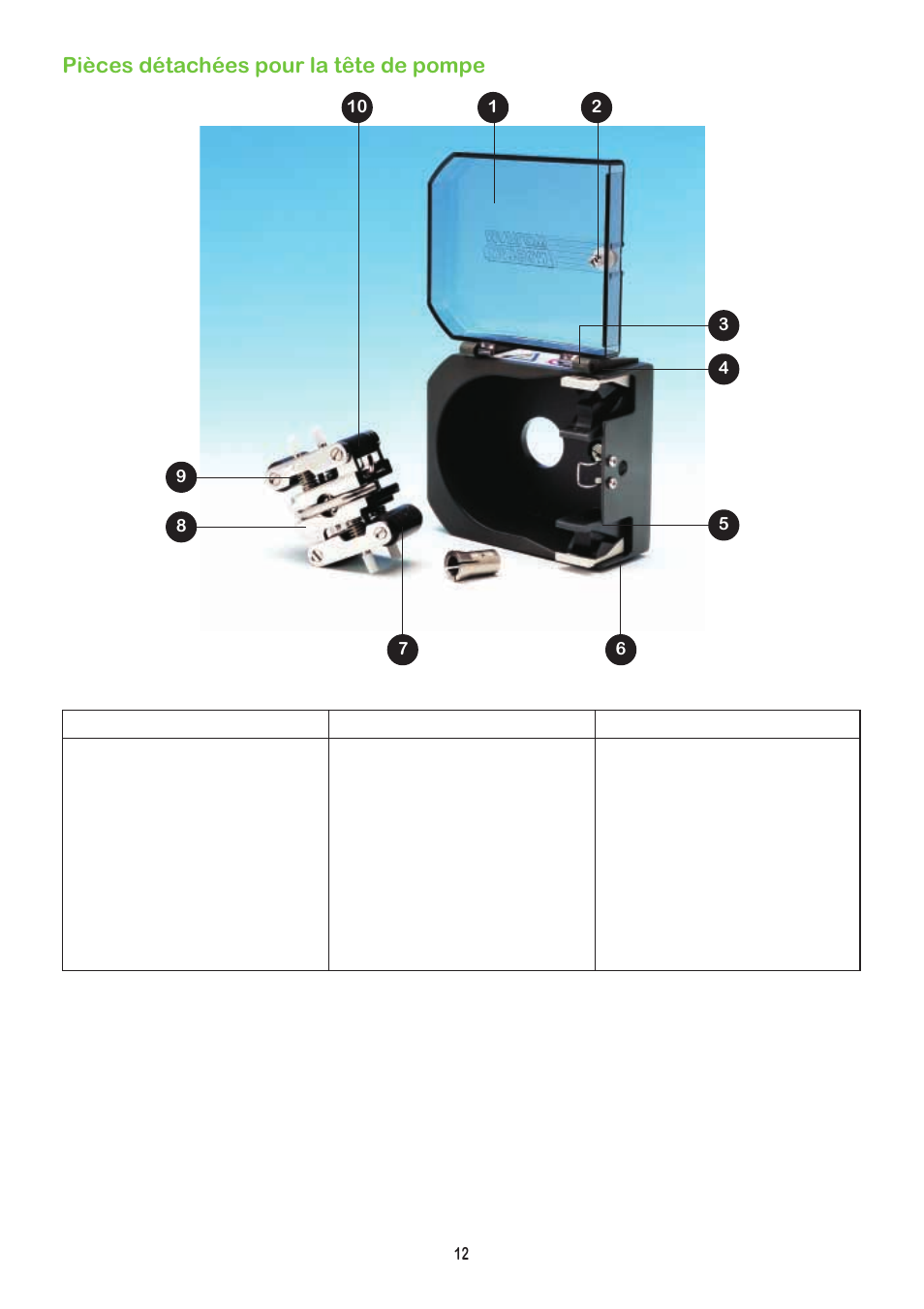 Pièces détachées pour la tête de pompe | Watson-Marlow 504Du User Manual | Page 12 / 30