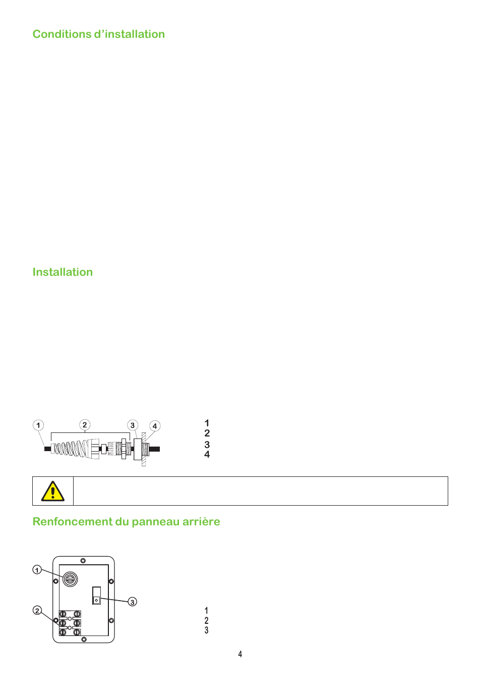 Conditions d'installation, Installation, Renfoncement du panneau arrière | Conditions dinstallation | Watson-Marlow 504Du User Manual | Page 4 / 30
