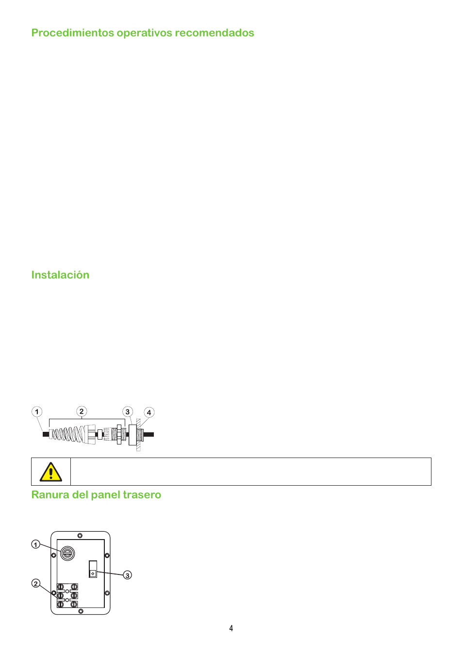 Procedimientos operativos recomendados, Instalación, Ranura del panel trasero | Watson-Marlow 504Du User Manual | Page 4 / 30