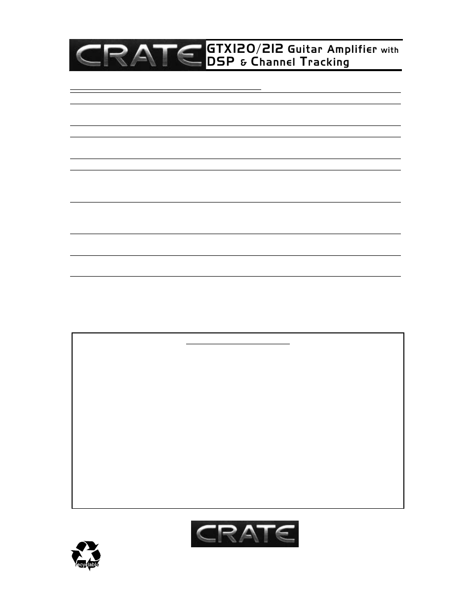 Guitar amplifier, Hannel, Racking | Crate Amplifiers GTX120 User Manual | Page 8 / 8