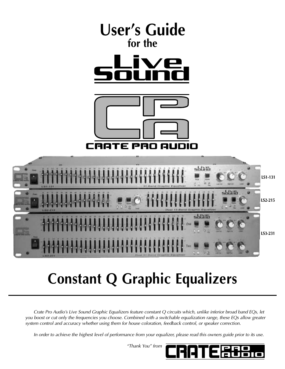 Crate Amplifiers LS1-131 User Manual | 12 pages