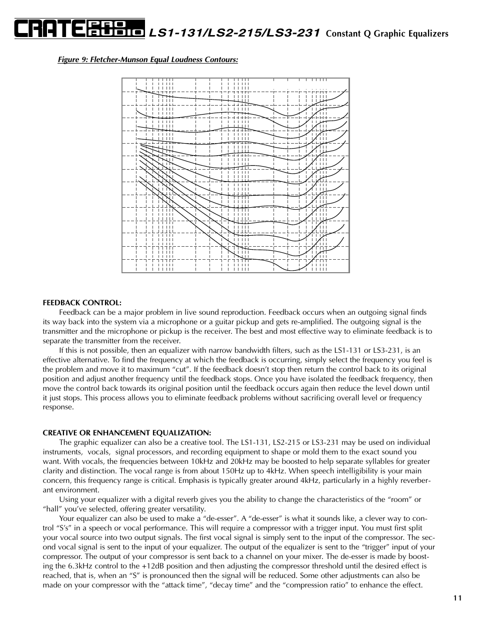 Constant q graphic equalizers | Crate Amplifiers LS1-131 User Manual | Page 11 / 12