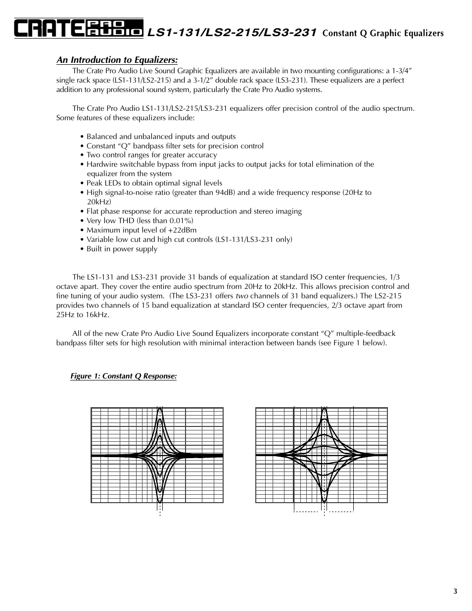 Constant q graphic equalizers, An introduction to equalizers, Figure 1: constant q response | Crate Amplifiers LS1-131 User Manual | Page 3 / 12