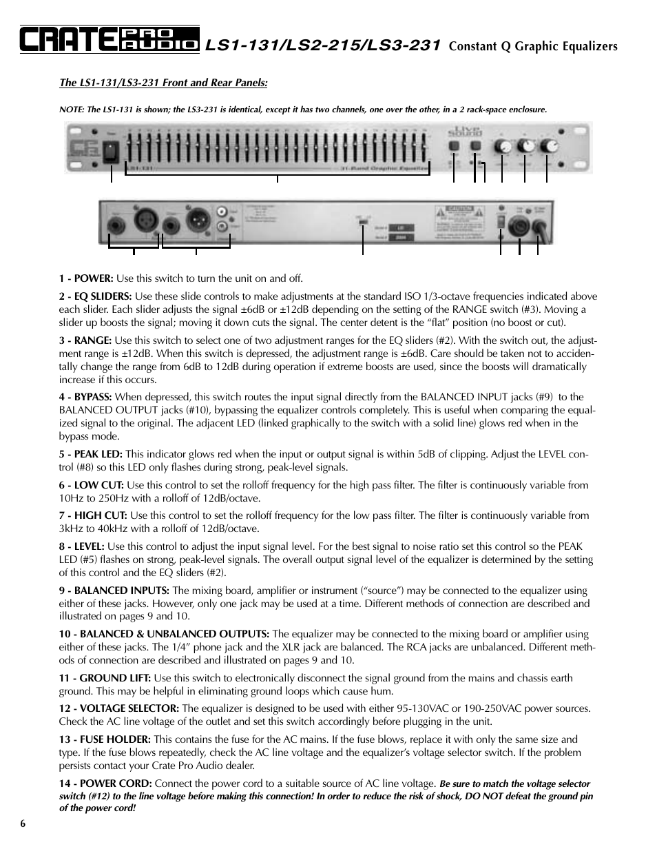 Constant q graphic equalizers | Crate Amplifiers LS1-131 User Manual | Page 6 / 12