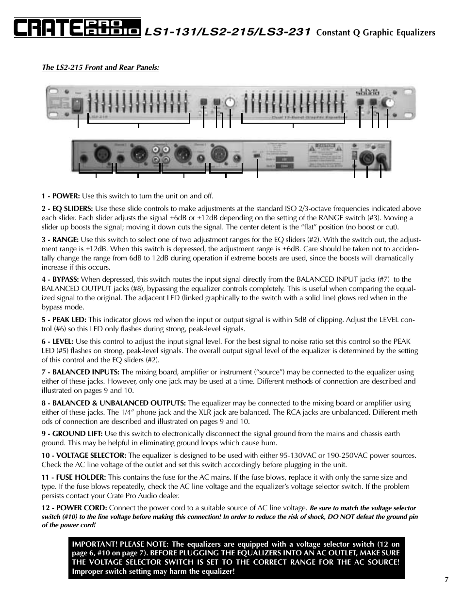 Constant q graphic equalizers | Crate Amplifiers LS1-131 User Manual | Page 7 / 12