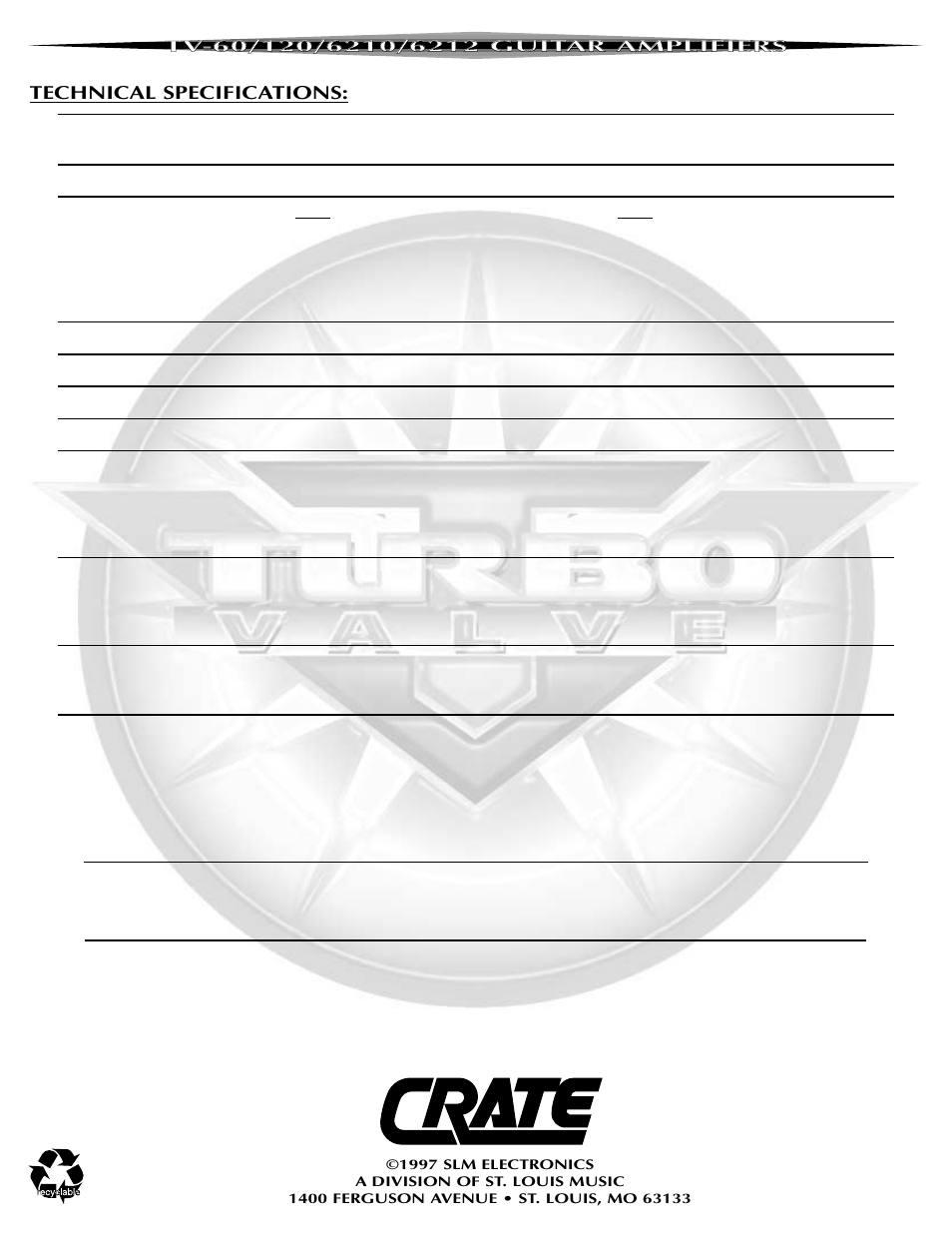 Crate Amplifiers TURBO VALVE TV-6210 User Manual | Page 8 / 8