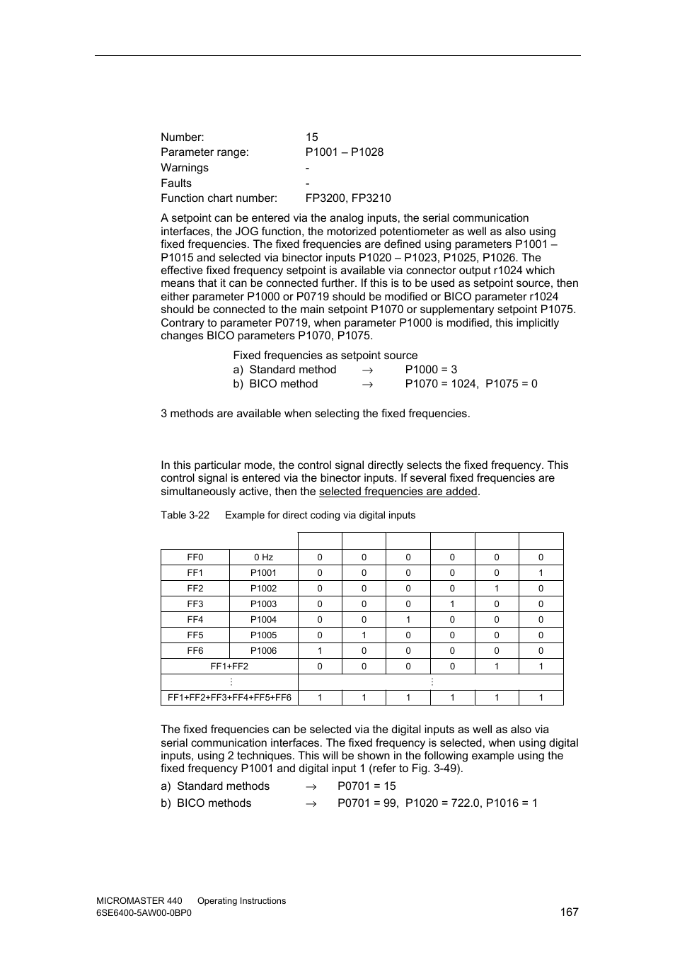 8 fixed frequencies (ff), Direct selection | Watson-Marlow MM440 User Manual | Page 167 / 312
