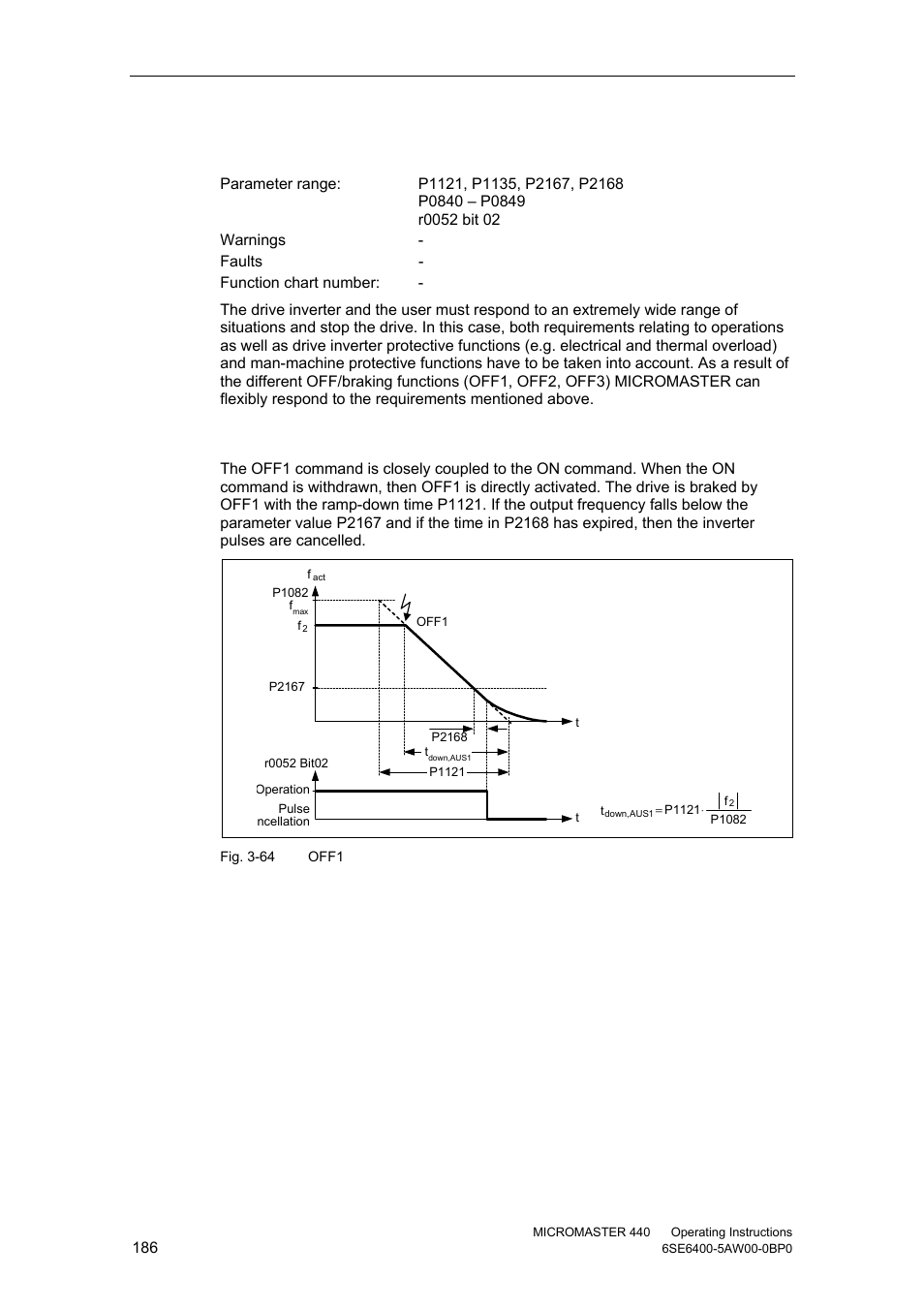3 off/braking functions, Off1 | Watson-Marlow MM440 User Manual | Page 186 / 312