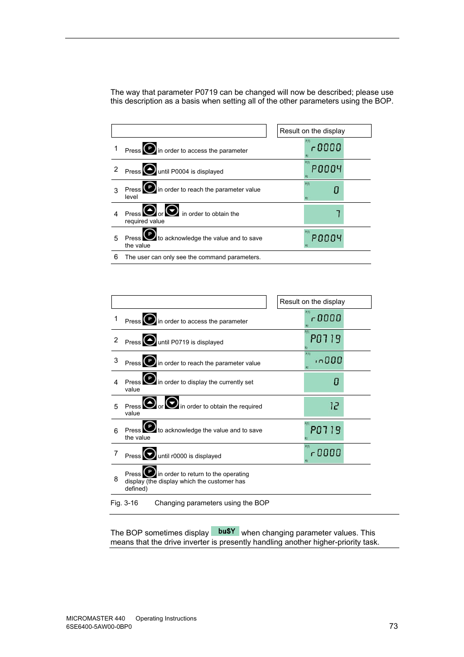 4 changing parameters using the operator panel | Watson-Marlow MM440 User Manual | Page 73 / 312