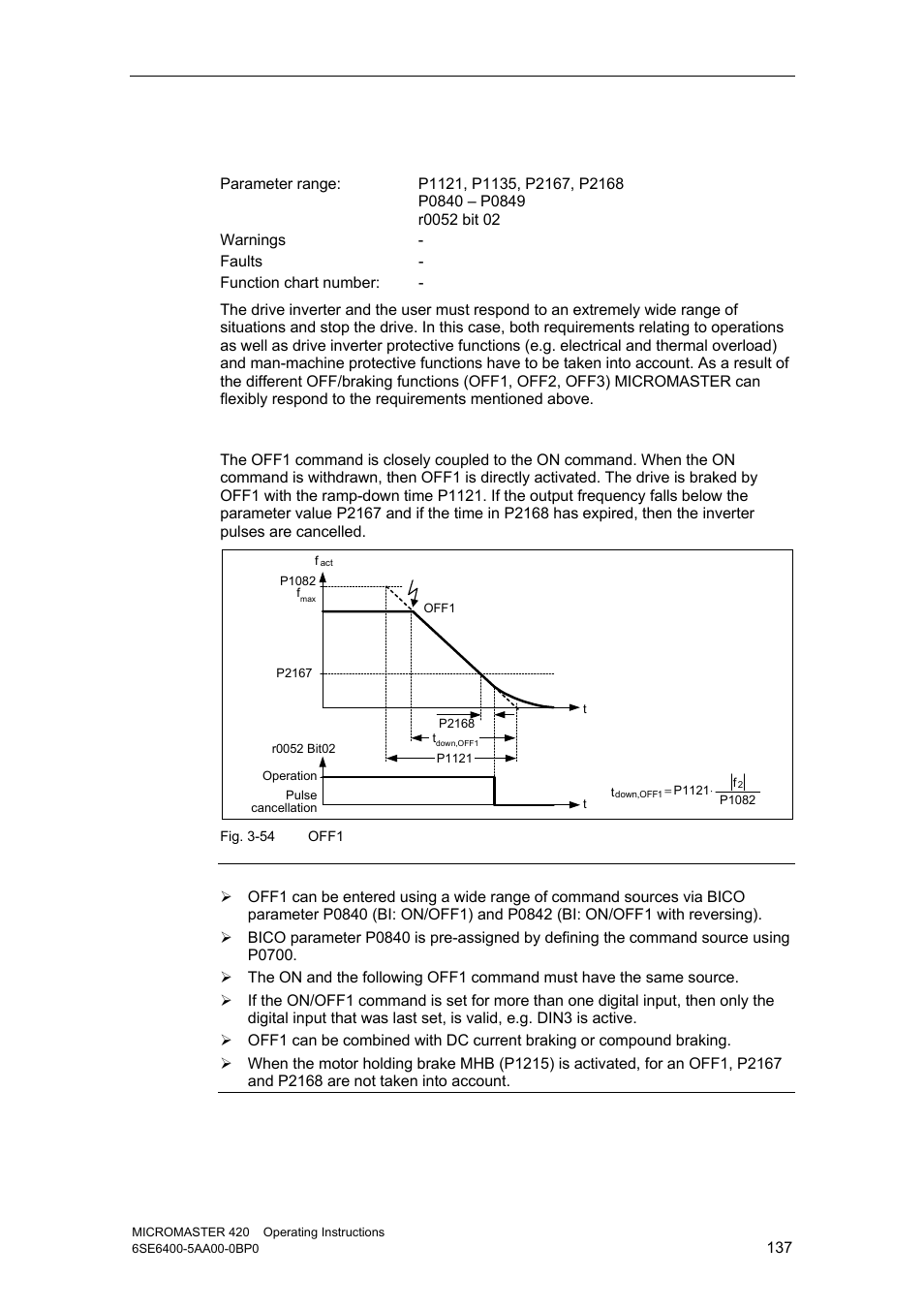 3 off/braking functions, Off1 | Watson-Marlow MM420 User Manual | Page 137 / 218