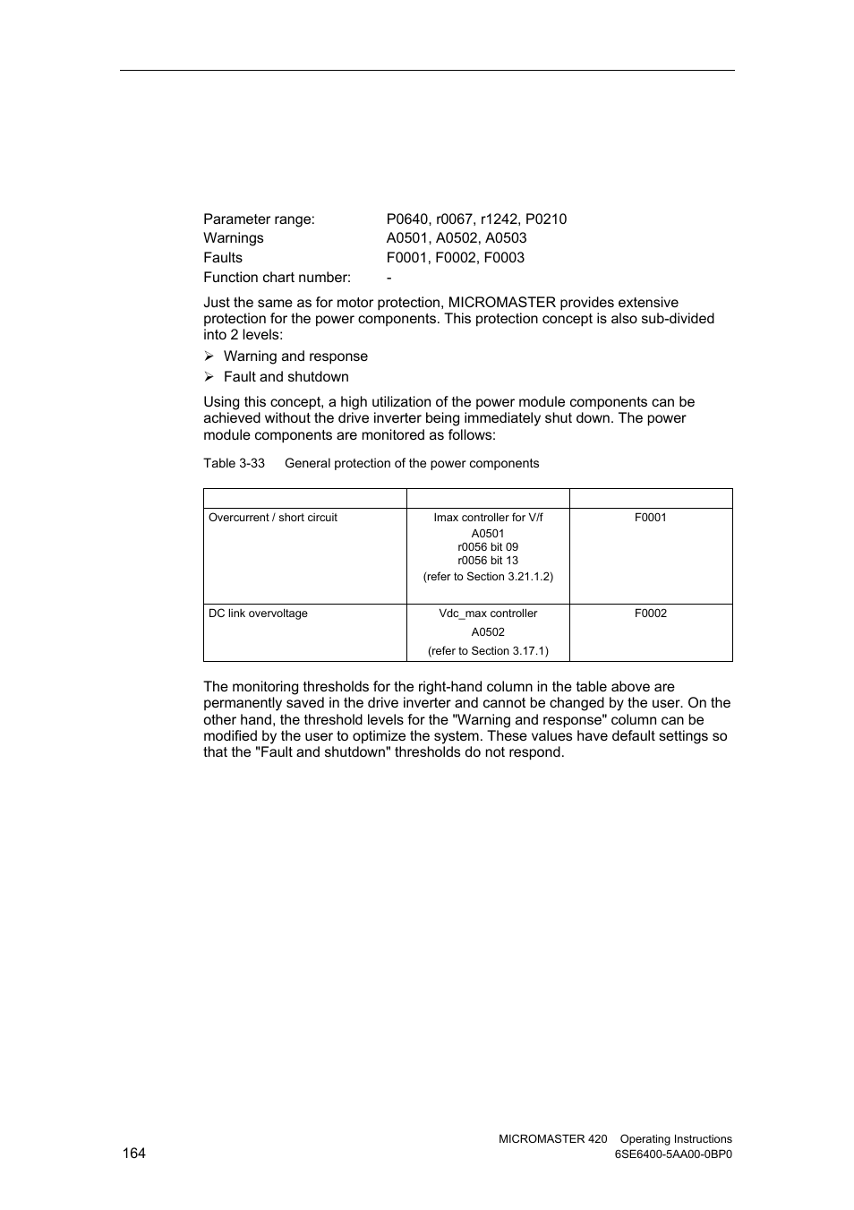 20 power module protection, 1 general overload monitoring | Watson-Marlow MM420 User Manual | Page 164 / 218