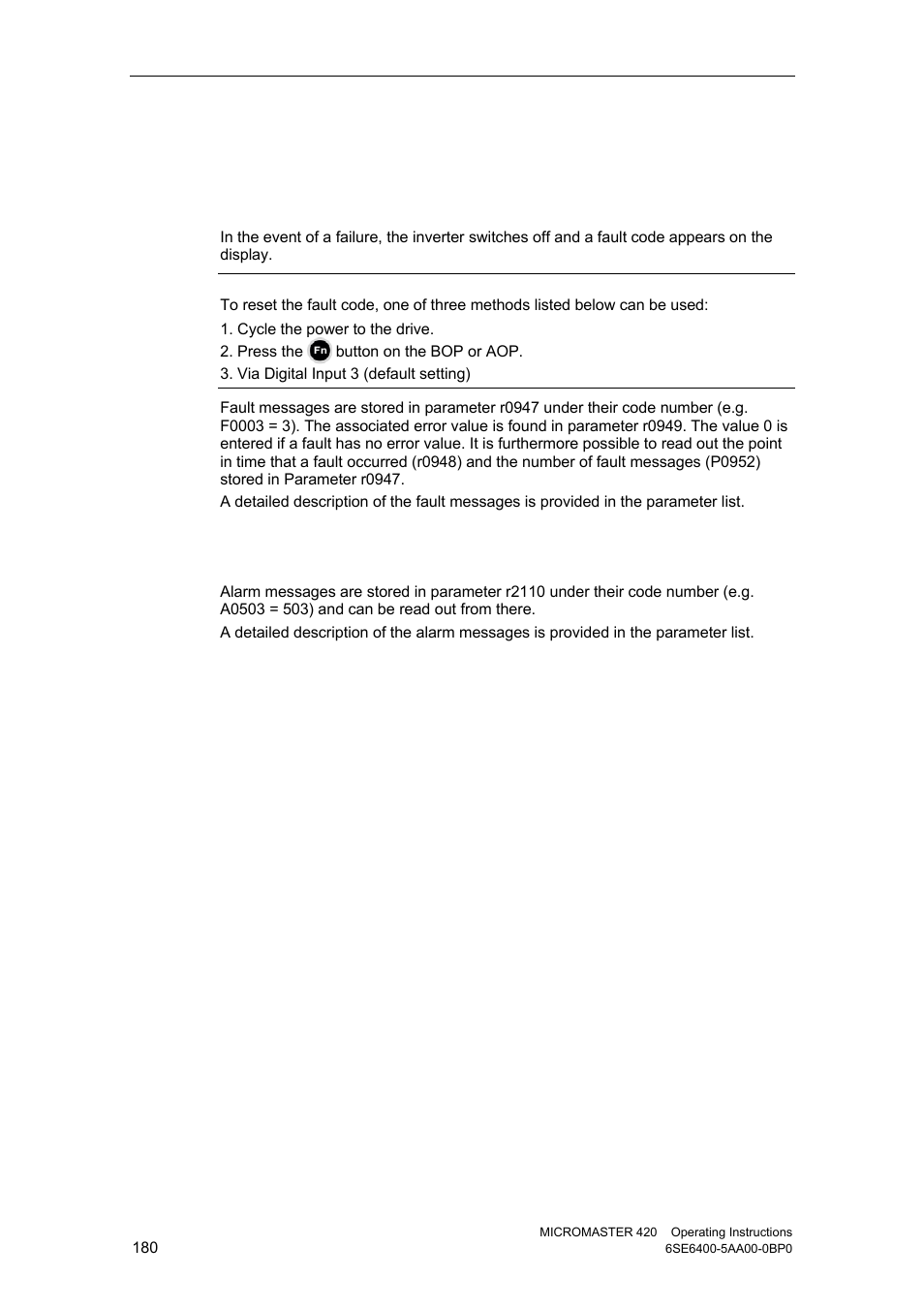 3 fault messages and alarm messages, 1 fault messages, 2 alarm messages | Watson-Marlow MM420 User Manual | Page 180 / 218