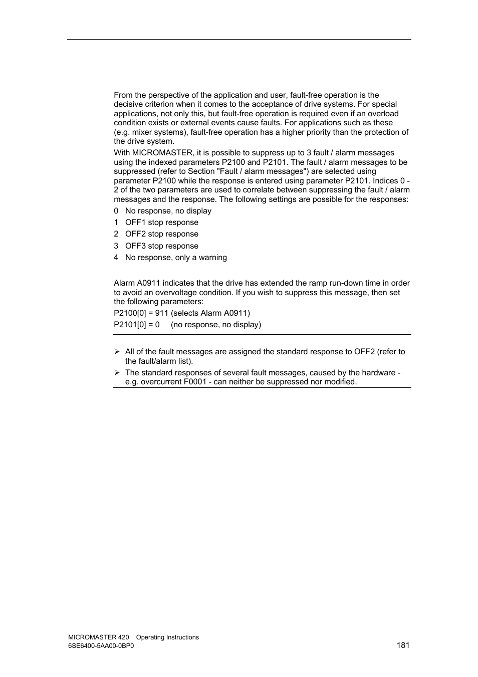 3 suppressing fault / alarm messages | Watson-Marlow MM420 User Manual | Page 181 / 218
