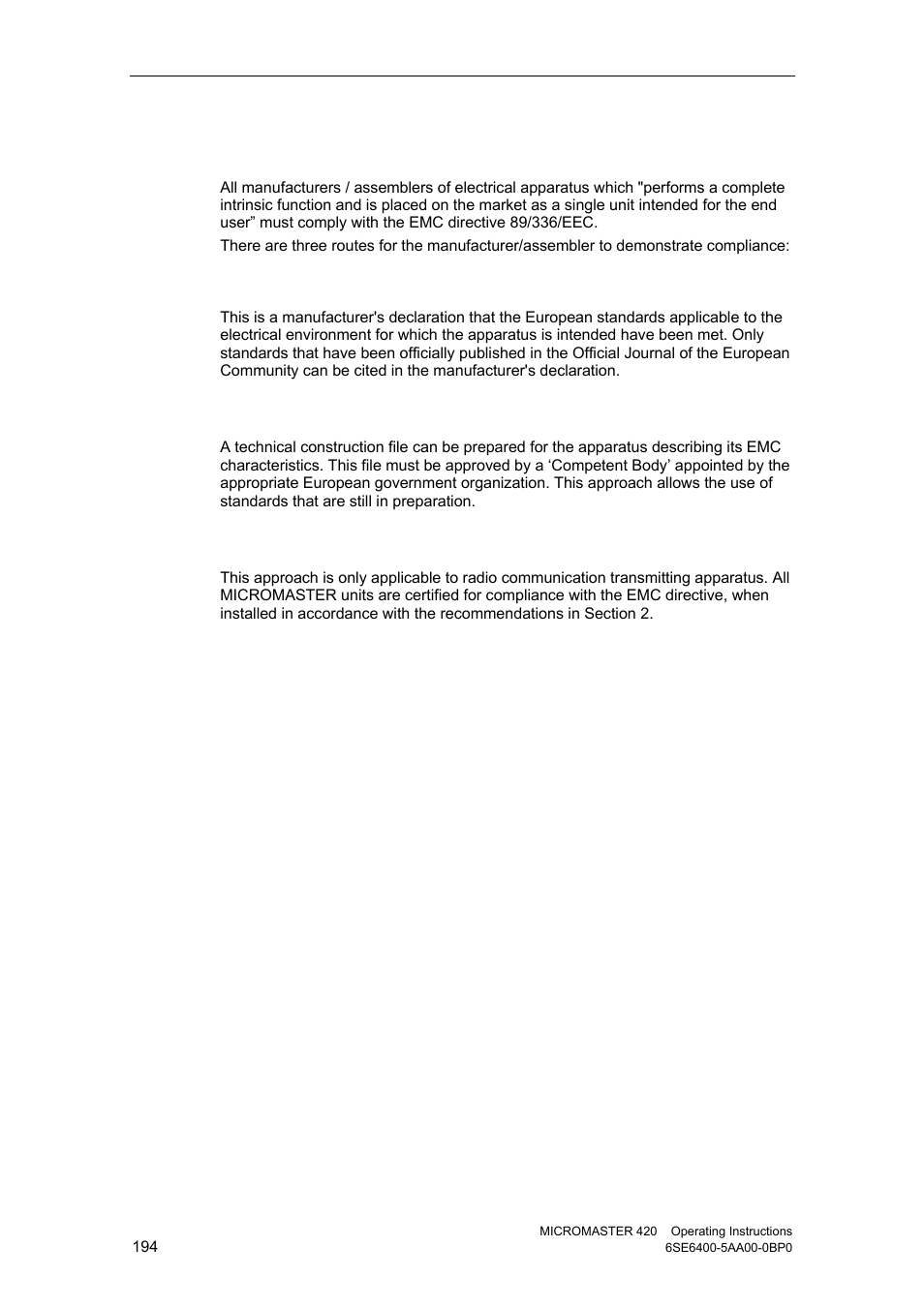 1 electro-magnetic compatibility (emc), 1 self-certification, 2 technical construction file | 3 ec type examination certificate | Watson-Marlow MM420 User Manual | Page 194 / 218