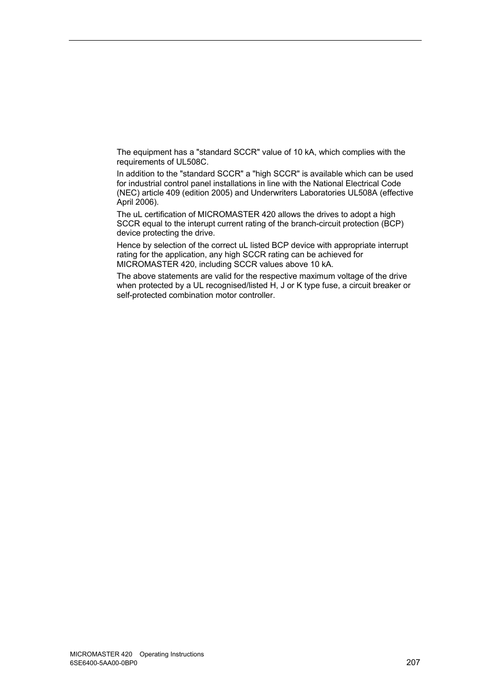F short circuit current rating (sccr), Fshort circuit current rating (sccr) | Watson-Marlow MM420 User Manual | Page 207 / 218