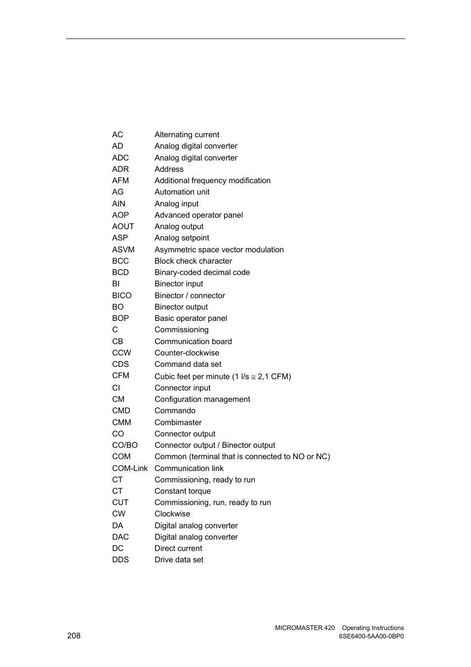 G list of abbreviations | Watson-Marlow MM420 User Manual | Page 208 / 218