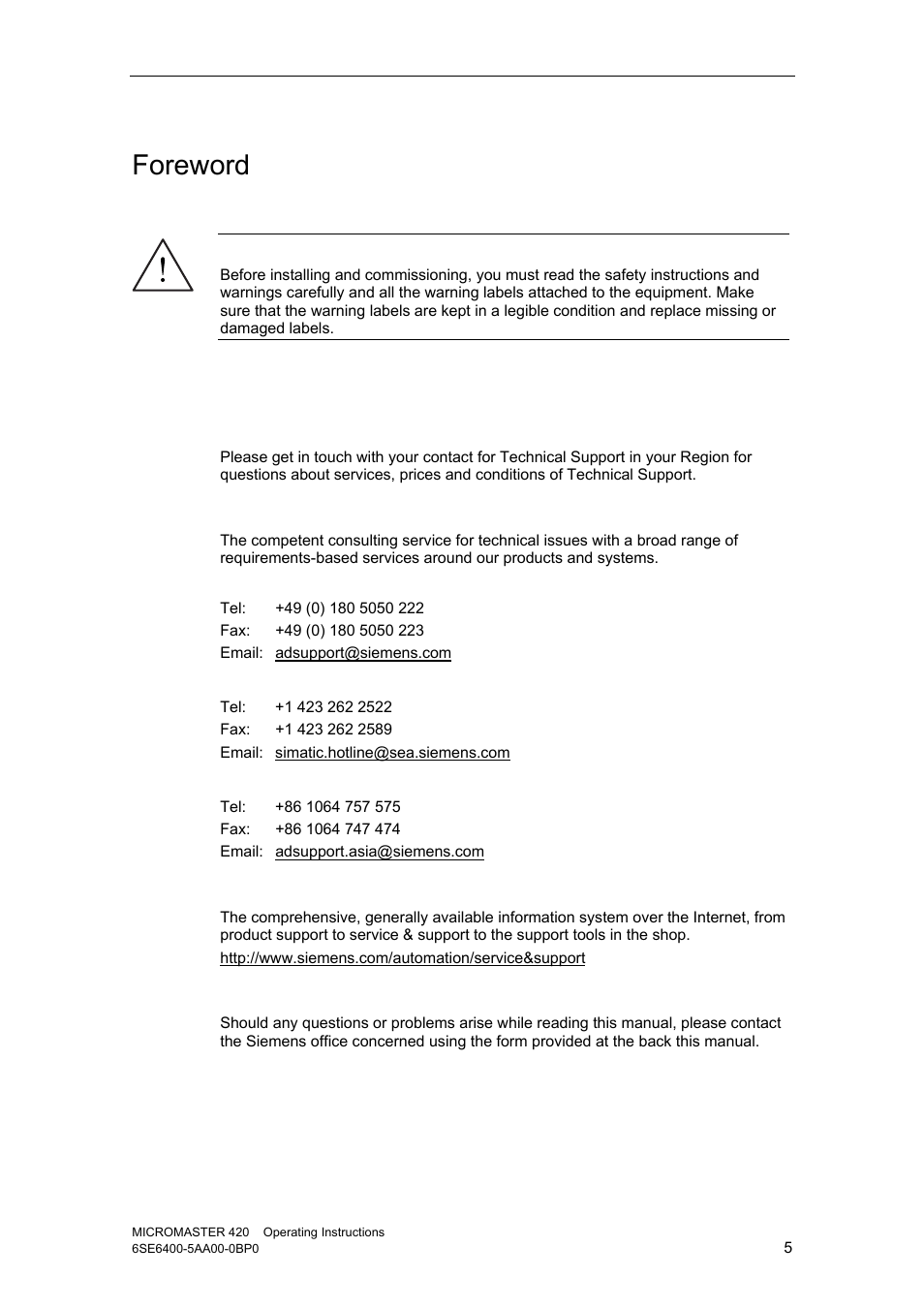 Foreword | Watson-Marlow MM420 User Manual | Page 5 / 218