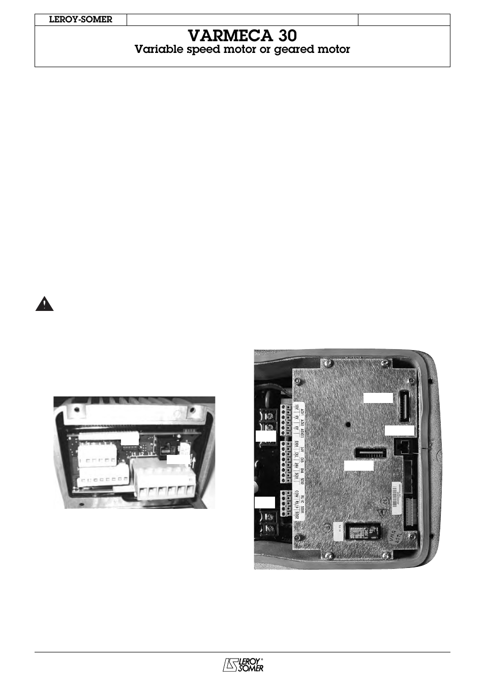 Varmeca 30, Variable speed motor or geared motor, 3 - power terminal blocks | 4 - terminal blocks for options | Watson-Marlow Varmeca 30 User Manual | Page 18 / 34