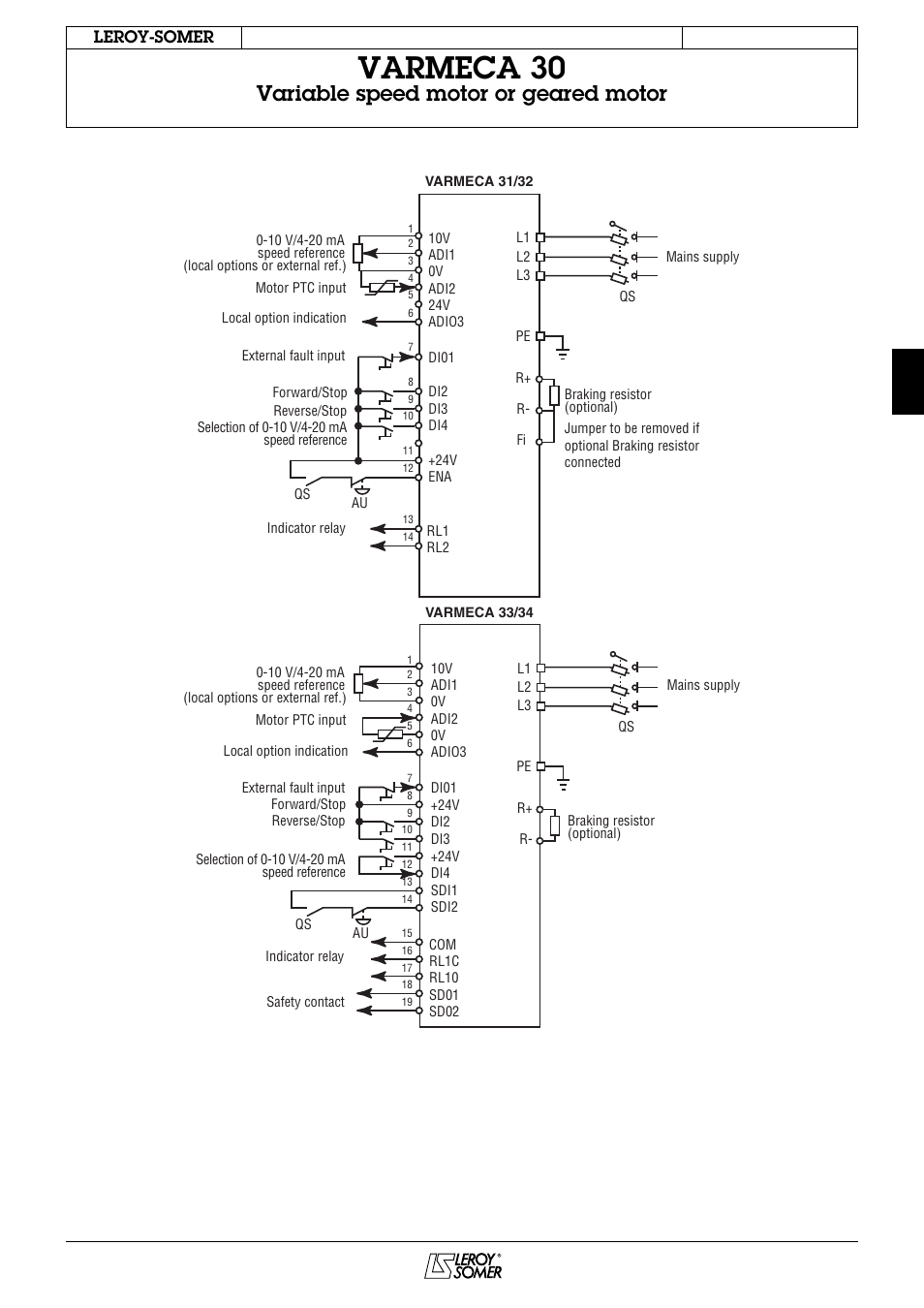 Varmeca 30, Variable speed motor or geared motor, Leroy-somer | Watson-Marlow Varmeca 30 User Manual | Page 21 / 34