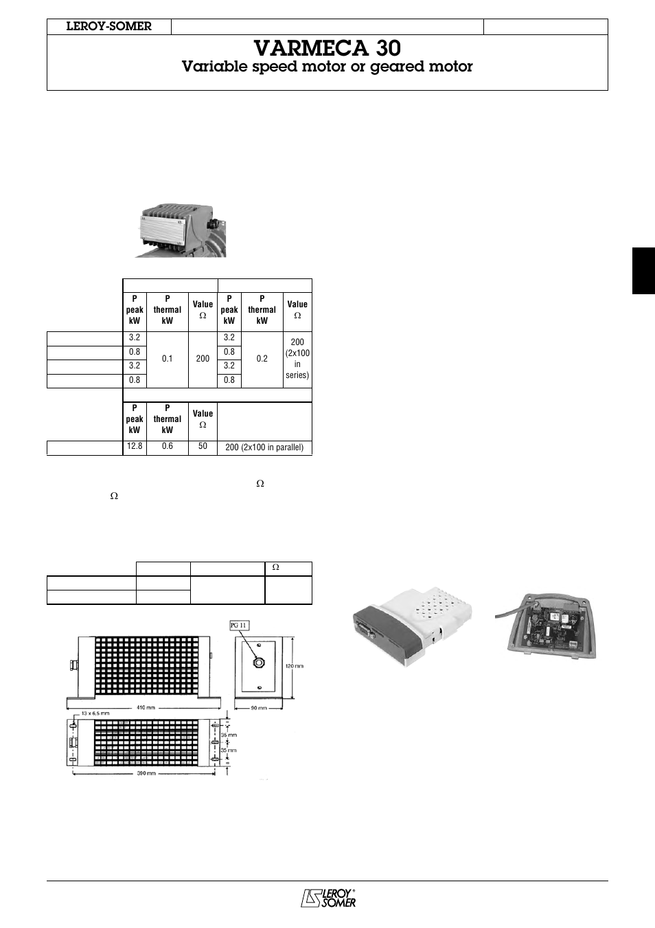 Varmeca 30, Variable speed motor or geared motor, 10 - fieldbus options (not available for vma32 m) | Ip 20 | Watson-Marlow Varmeca 30 User Manual | Page 31 / 34