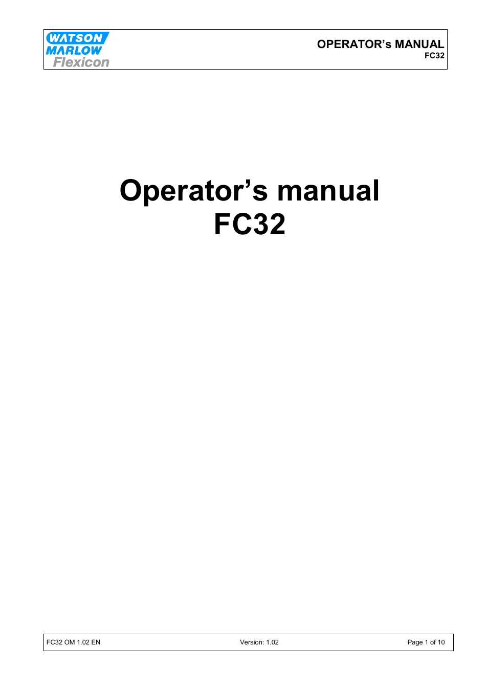 Watson-Marlow FC32 User Manual | 10 pages