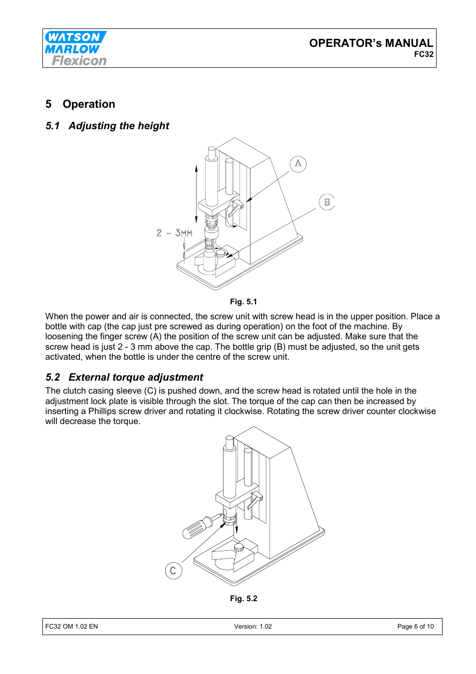 Operator’s manual, 5 operation | Watson-Marlow FC32 User Manual | Page 6 / 10