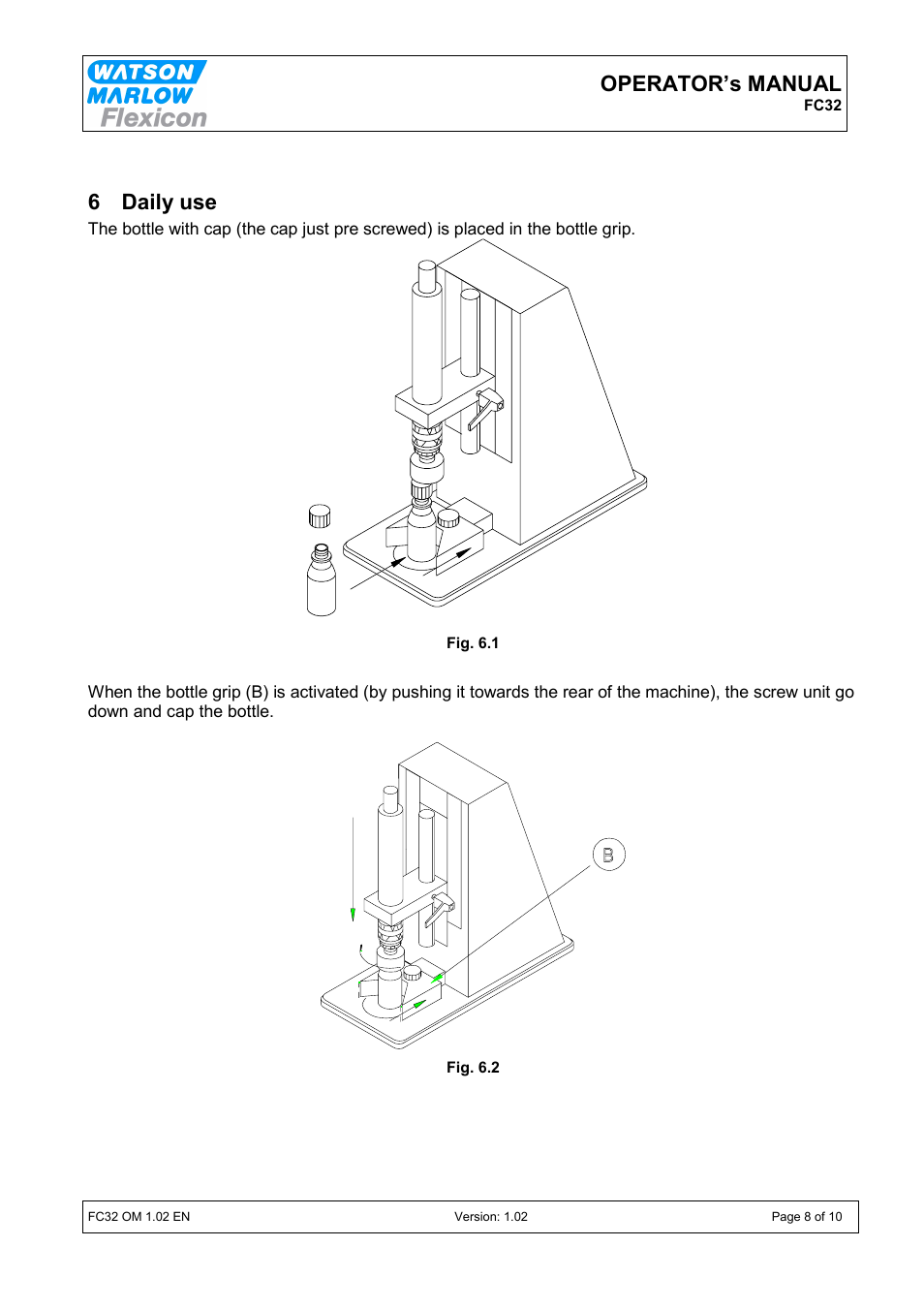 Operator’s manual, 6 daily use | Watson-Marlow FC32 User Manual | Page 8 / 10