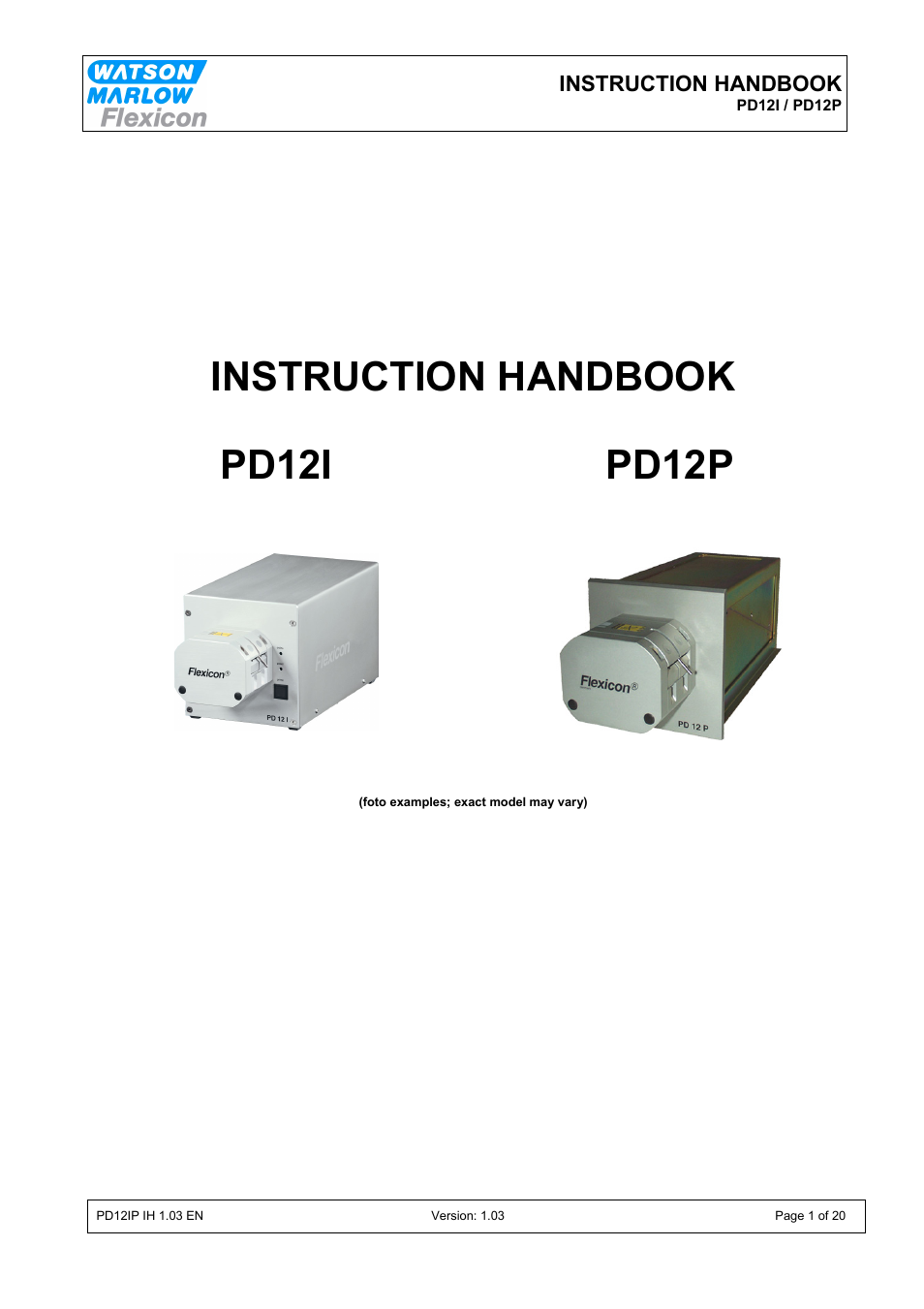 Watson-Marlow PD12I User Manual | 20 pages