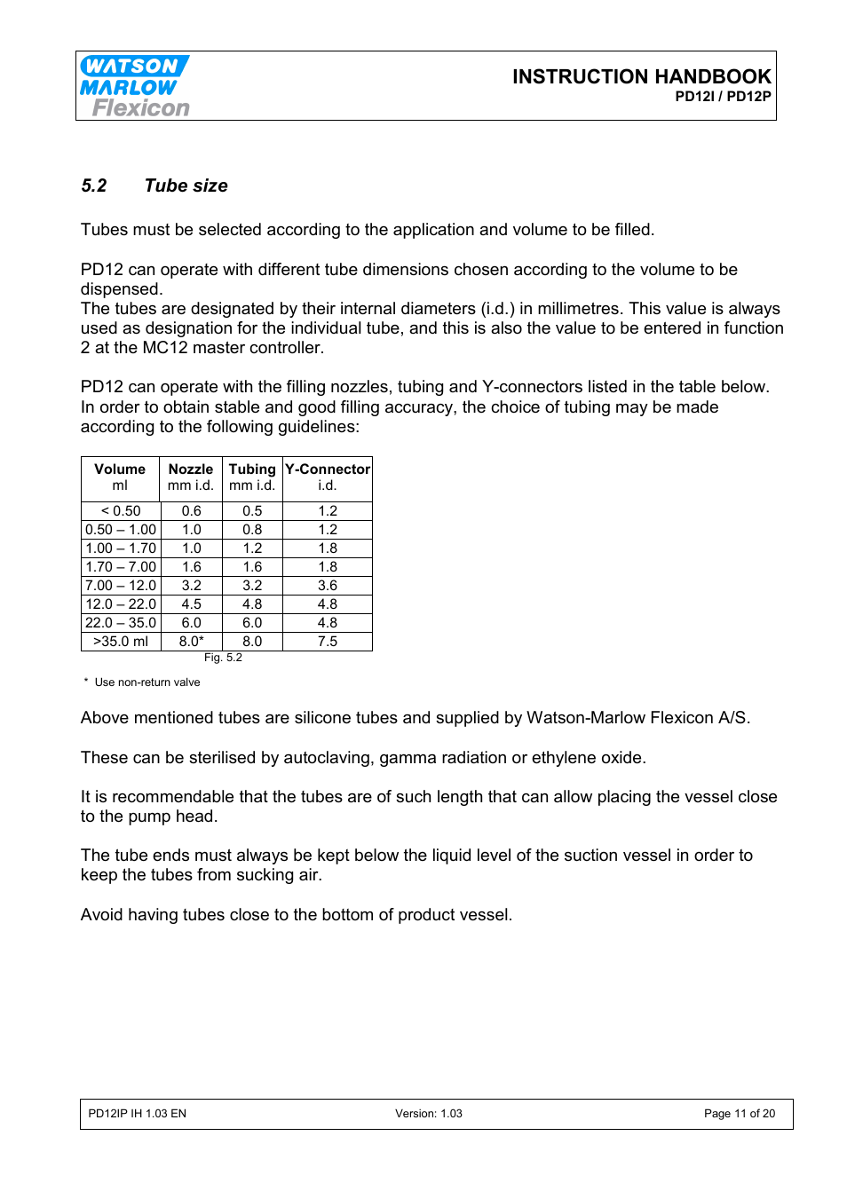 Instruction handbook, 2 tube size | Watson-Marlow PD12I User Manual | Page 11 / 20