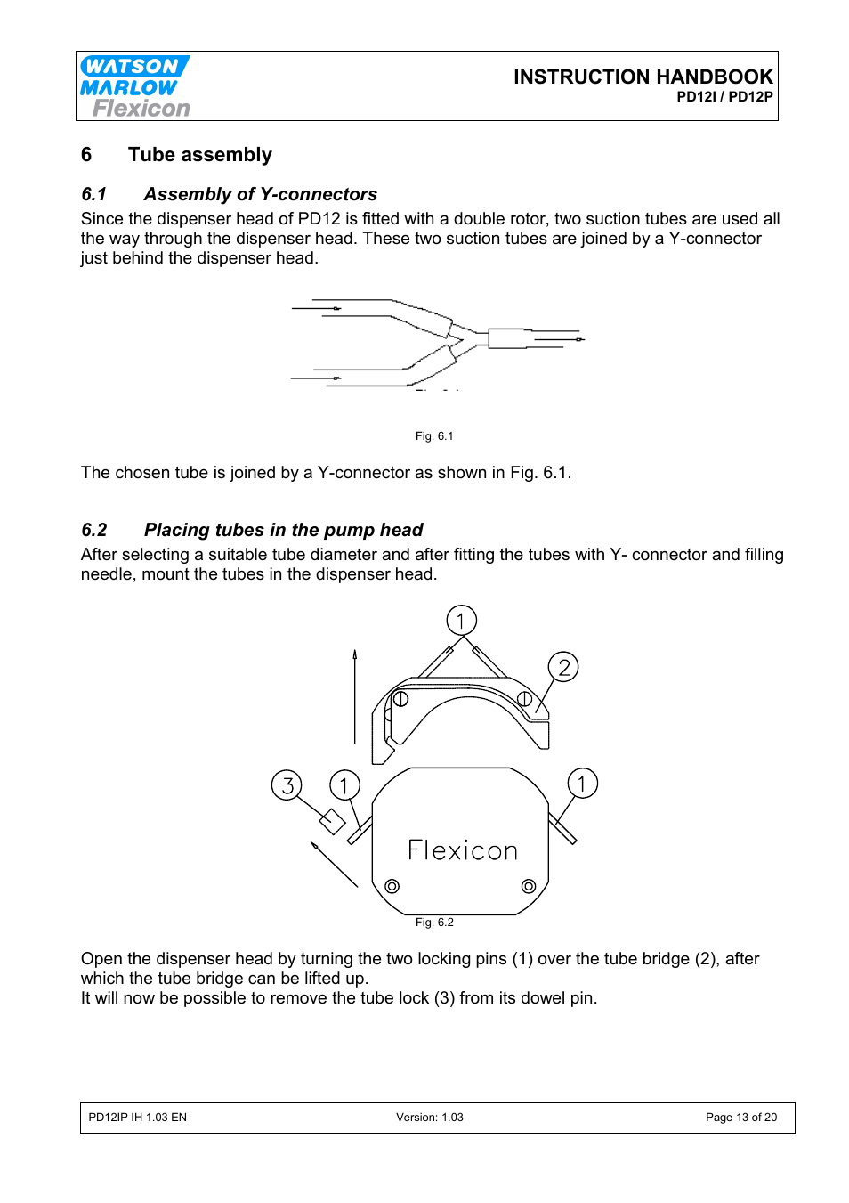 Instruction handbook, 6tube assembly | Watson-Marlow PD12I User Manual | Page 13 / 20